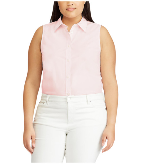 Imbracaminte femei lauren ralph lauren plus size no-iron sleeveless shirt barely pink