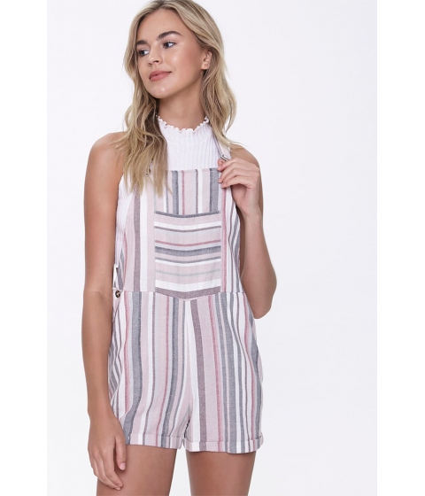 Imbracaminte femei forever21 striped y-back overall shorts creamburgundy