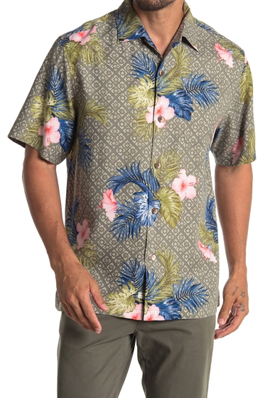 Imbracaminte barbati tommy bahama flora breezeway hawaiian short sleeve silk shirt stone