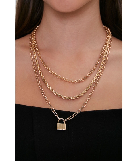 Bijuterii femei forever21 layered lock pendant necklace gold