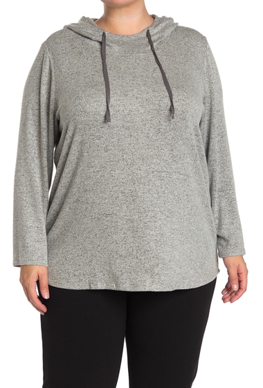 Imbracaminte femei joan vass knit drawstring pullover hoodie plus size grey heather