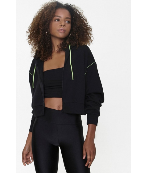 Imbracaminte femei forever21 active drawstring zip-up hoodie blacklime