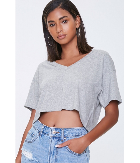 Imbracaminte femei forever21 high-low cropped tee heather grey