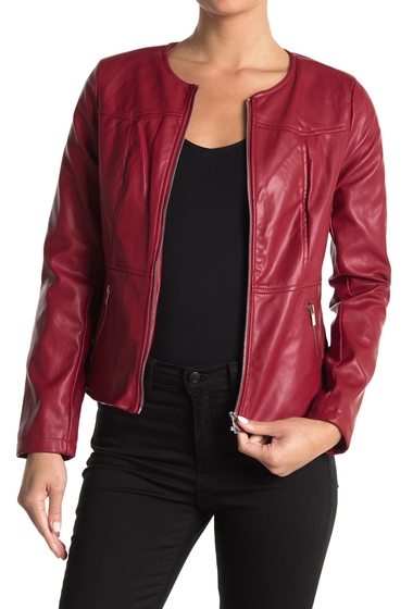 Imbracaminte femei catherine catherine malandrino crew neck zip front faux leather jacket red