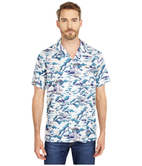 Imbracaminte barbati lacoste southern france print cotton hawaiian fit shirt willolatawhite