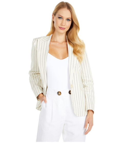 Imbracaminte femei vince camuto cotton yarn-dyed stripe blazer w fringe trim pearl ivory