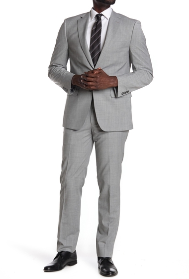 Imbracaminte barbati calvin klein light grey plaid wool blend two button notch lapel suit light grey