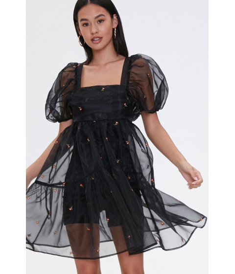 Imbracaminte femei forever21 sheer floral embroidered dress blackmulti