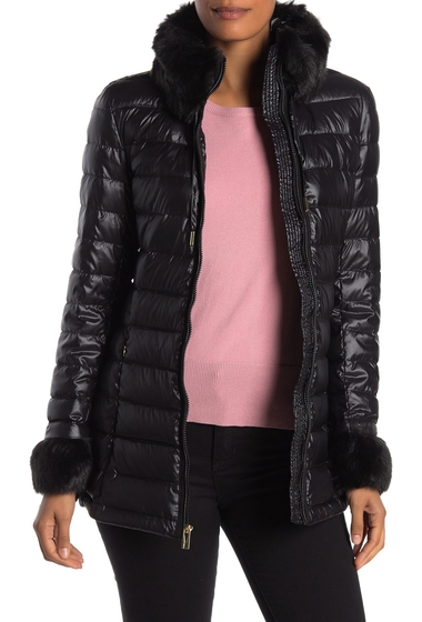Imbracaminte femei via spiga faux fur trim puffer jacket black