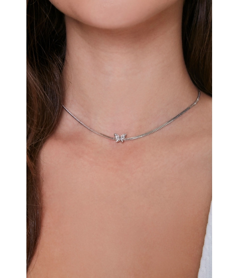 Bijuterii femei forever21 butterfly charm choker necklace silverclear