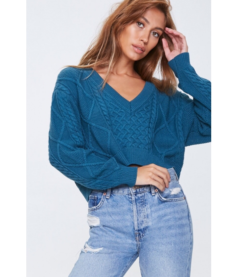 Imbracaminte femei forever21 cable knit cropped sweater teal