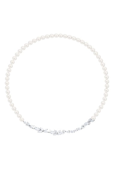 Bijuterii femei swarovski louison faux pearl crystal leaf necklace white