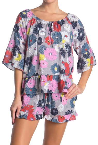 Imbracaminte femei kensie floral 34 sleeve ruffled pajama top grey multi floral