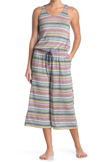 Imbracaminte femei kensie striped sleeveless wide leg pajama romper marled multi stripe