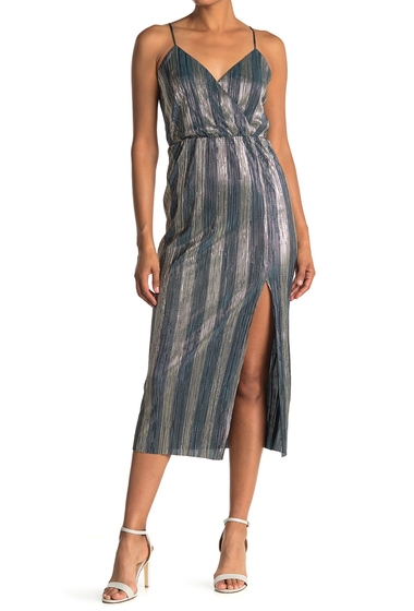 Imbracaminte femei lush metallic stripe sleeveless slit midi dress teal-silver