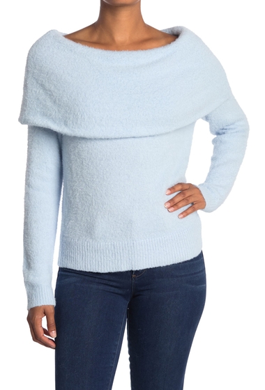 Imbracaminte femei bobeau fuzzy knit off-the-shoulder sweater pale blue