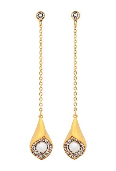 Bijuterii femei swarovski crystal faux pearl modest drop earrings gold