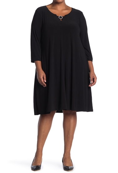 Imbracaminte femei nina leonard pearl trim 34 length sleeve dress plus size black