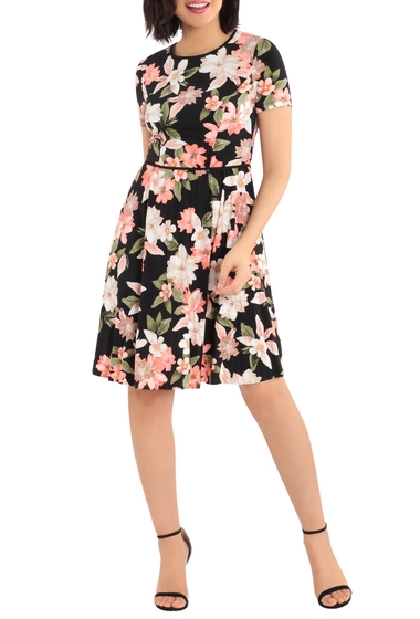 Imbracaminte femei maggy london blossom floral short sleeve pleated skirt dress blackcoral