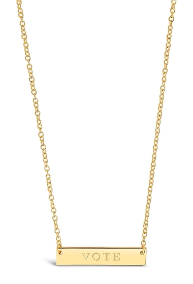 Bijuterii femei sterling forever 14k yellow gold plated vote bar necklace gold