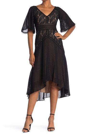 Imbracaminte femei taylor high low floral chiffon lace dress blacknude