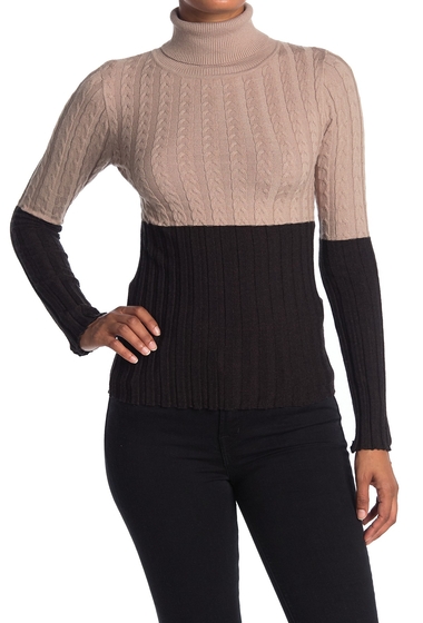 Imbracaminte femei vertigo colorblock cable knit turtleneck sweater taupeheather brown