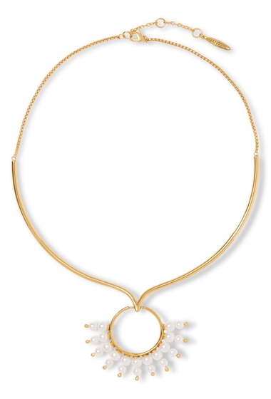 Bijuterii femei sole society imitation pearl circle pendant collar necklace gold 01