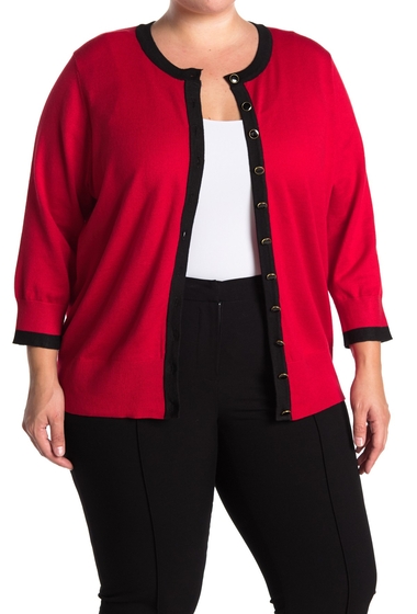 Imbracaminte femei premise studio 34 sleeve crew neck cardigan sweater plus size red gingerblack