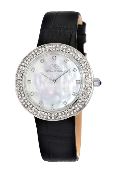 Ceasuri femei porsamo bleu womens larissa crystal mother of pearl croc embossed leather strap watch 35mm silver black