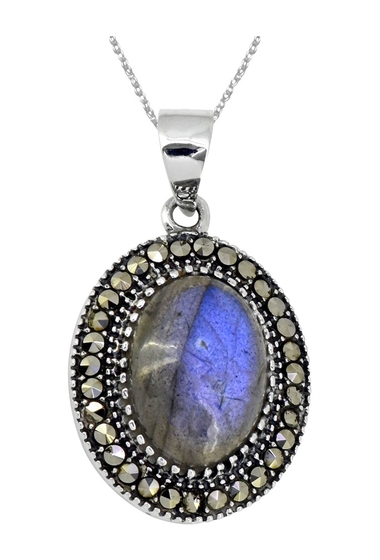 Bijuterii femei nitya labradorite marcasite sterling silver antique look pendant with 18 chain blue