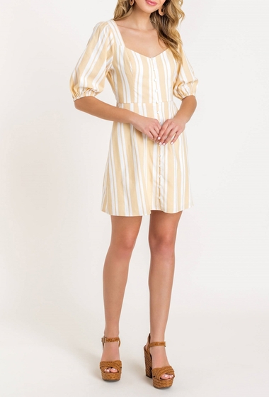 Imbracaminte femei lush puff sleeve stripe linen dress taupe-crea