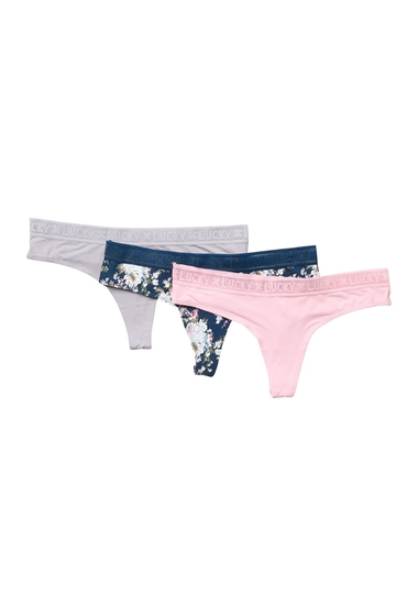 Imbracaminte femei lucky brand blue wing assorted thong - pack of 3 blue wing prtcameo pink
