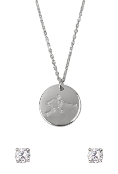 Bijuterii femei ice by jardin rhodium plated sterling silver zodiac pendant necklace cz stud earrings set aquarius