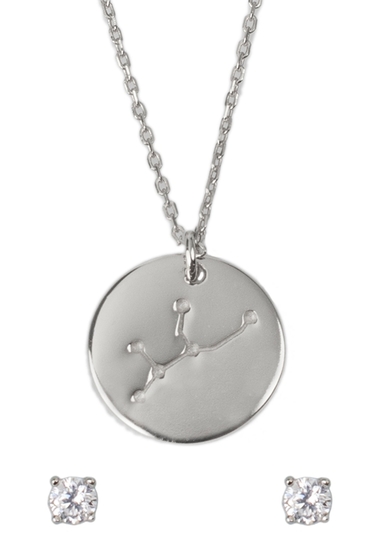 Bijuterii femei ice by jardin rhodium plated sterling silver zodiac pendant necklace cz stud earrings set virgo