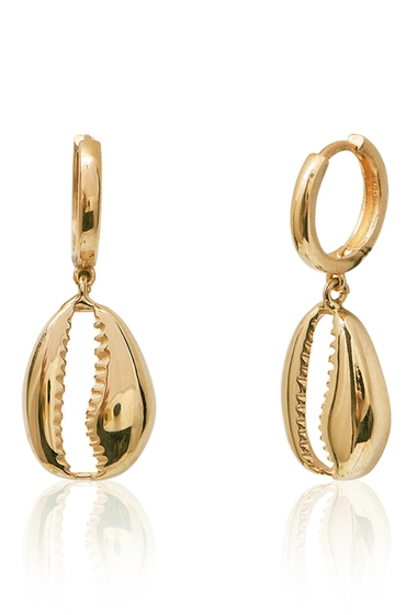 Gab+cos Designs Bijuterii femei gabcos designs 14k yellow gold vermeil puka shell huggie hoop earrings gold