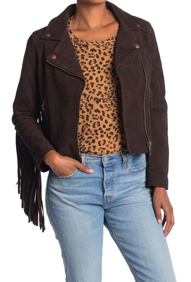 Imbracaminte femei frye suede fringe biker jacket dark brown