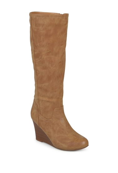 Incaltaminte femei journee collection langly wedge heel tall boot - wide calf tan