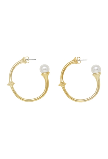 Bijuterii femei ettika gold tone acrylic pearl hoop earrings gold