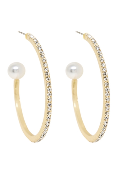 Bijuterii femei ettika gold tone acrylic pearl large crystal pearl hoop earrings gold