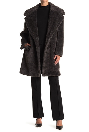Imbracaminte femei donna karan faux fur teddy coat dark grey
