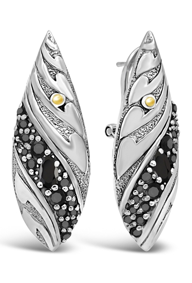 Bijuterii femei devata genuine 18k gold sterling silver bali filigree black spinel drop earrings silver-gold-black