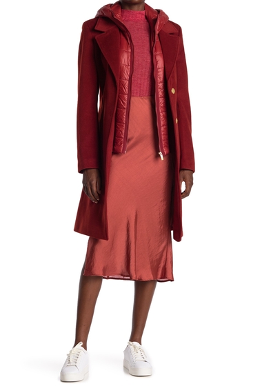 Imbracaminte femei donna karan wool blend coat with puffer hood dickey russet