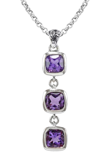 Bijuterii femei devata sterling silver bali filigree triple amethyst pendant necklace silver purple