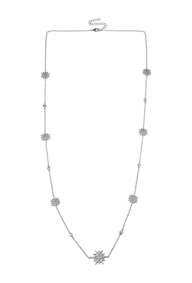 Bijuterii femei cz by kenneth jay lane rhodium plated cubic zirconia pave starburst station necklace clearsilver