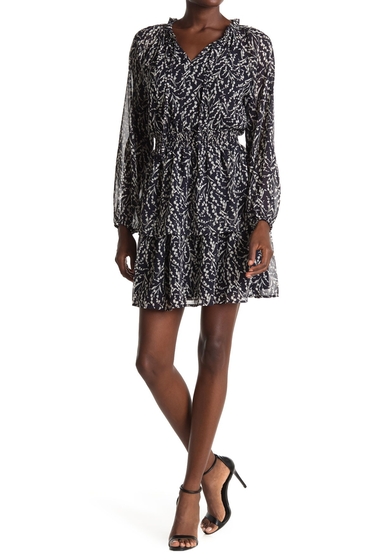 Imbracaminte femei collective concepts floral long sleeve ruffled dress navywhite