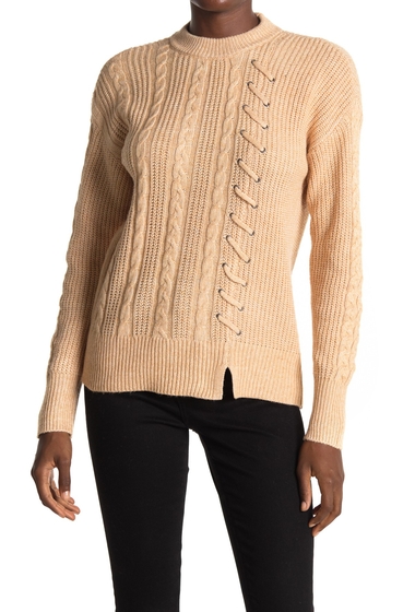 Imbracaminte femei design history lace-up cable knit sweater wheat htr