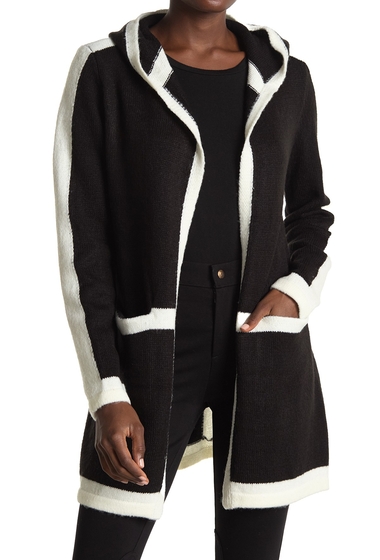 Imbracaminte femei by design brandi pipe trim hooded cardigan blackivory