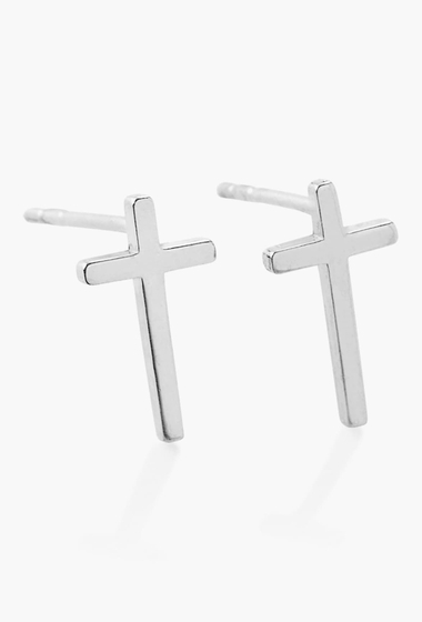 Bijuterii femei alex and ani symbolic cross post earrings silver