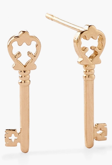 Bijuterii femei alex and ani sterling silver skeleton key stud earrings gold