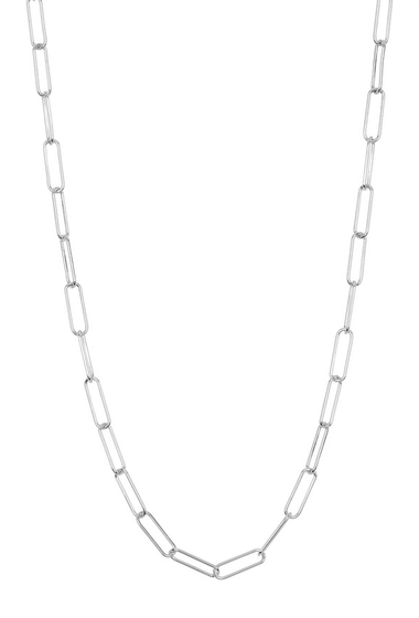 Bijuterii femei adornia white rhodium plated sterling silver paperclip link chain necklace silver